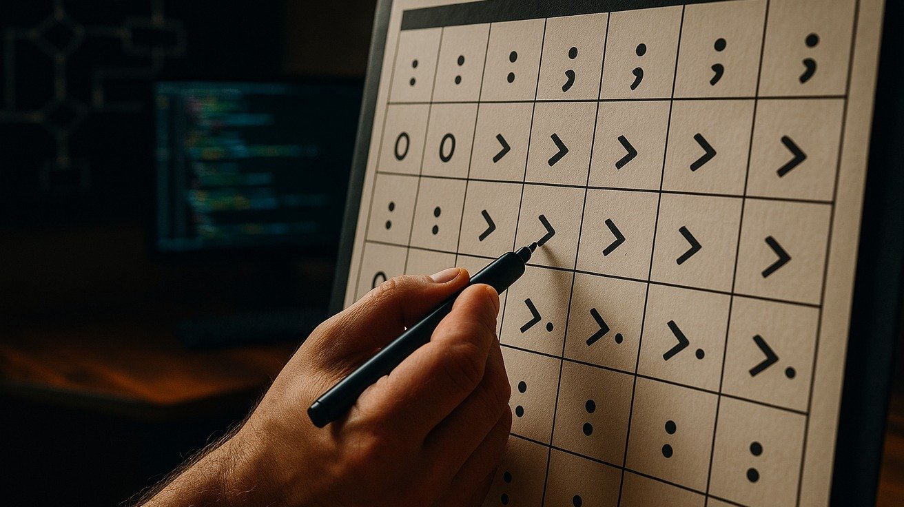 Uma representação visual de um calendário onde os dias são marcados com símbolos que lembram a sintaxe de Python, como indentações e dois pontos, ilustrando a passagem do tempo durante um curso de programação.