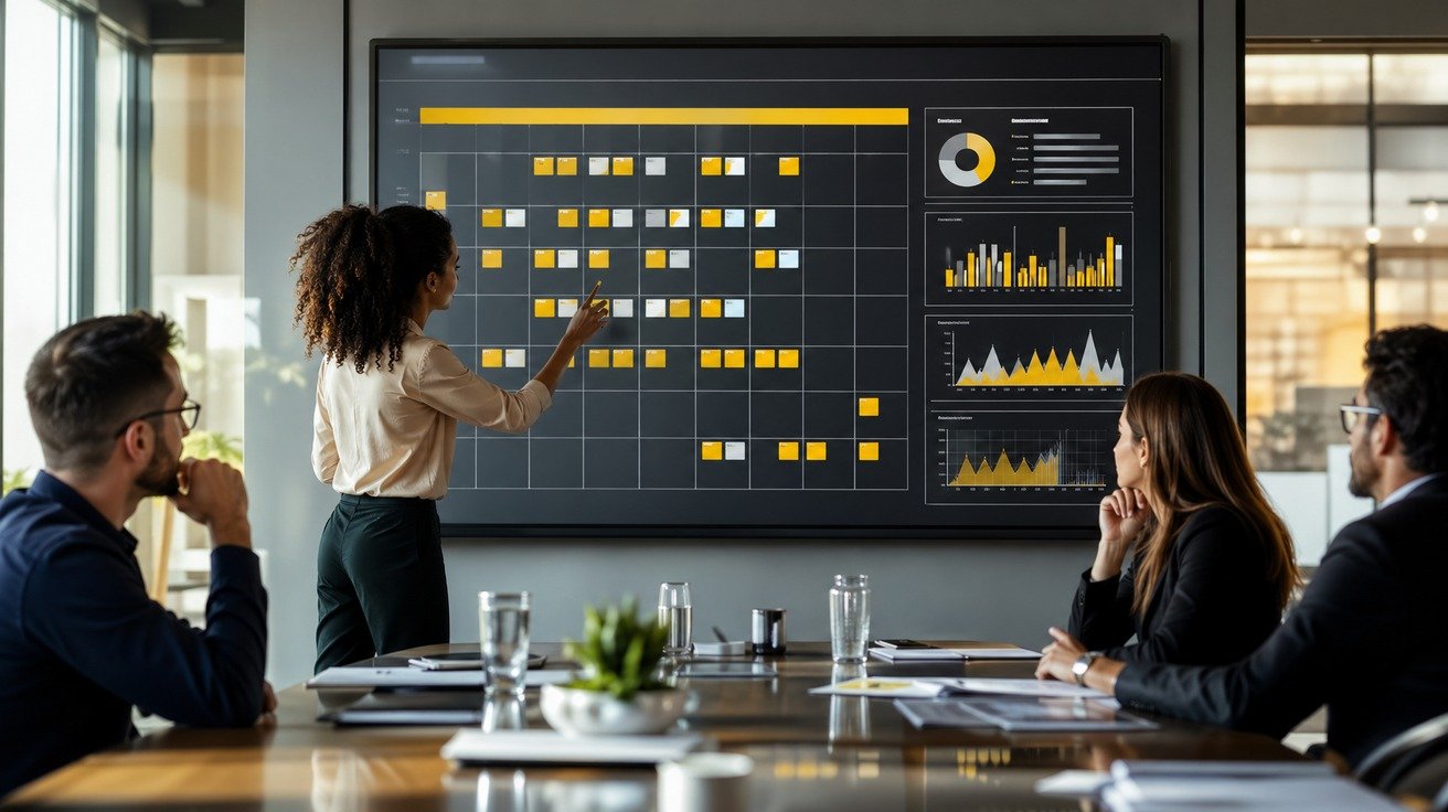 Uma representação visual de 40 blocos de horas distribuídos de forma desigual por um calendário de 30 dias, ilustrando a conversão de carga horária para um cronograma real.