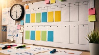 Uma representação visual de um calendário de duas semanas, onde os dias úteis estão preenchidos com blocos de cor sólida simbolizando estudo, e os finais de semana estão vazios, mostrando a expansão do tempo.