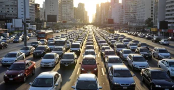 Engarrafamento intenso na hora do rush em cidade brasileira