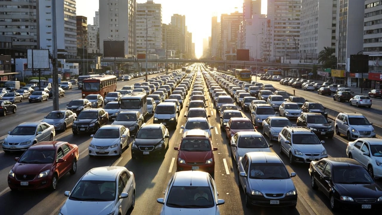 Engarrafamento intenso na hora do rush em cidade brasileira